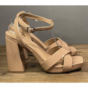 Mia Women's Eloise Heeled Sandals Size 9 Taupe Tan Brown Block Heel Ankle Strap